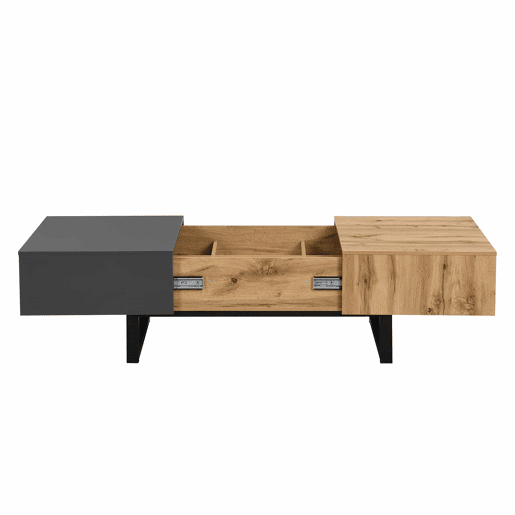Mesa de centro multifuncional 155x55x40 cm - Madeira e metal, arrumação oculta, fácil de instalar - Natural
