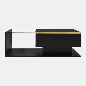 Mesa de centro 100 cm - Com vidro e efeito LED - Preto