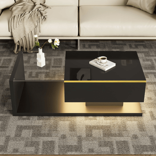 Mesa de centro 100 cm - Com vidro e efeito LED - Preto Mesa de centro 100 cm - Com vidro e efeito LED - Preto