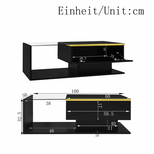 Mesa de centro 100 cm - Com vidro e efeito LED - Preto Mesa de centro 100 cm - Com vidro e efeito LED - Preto