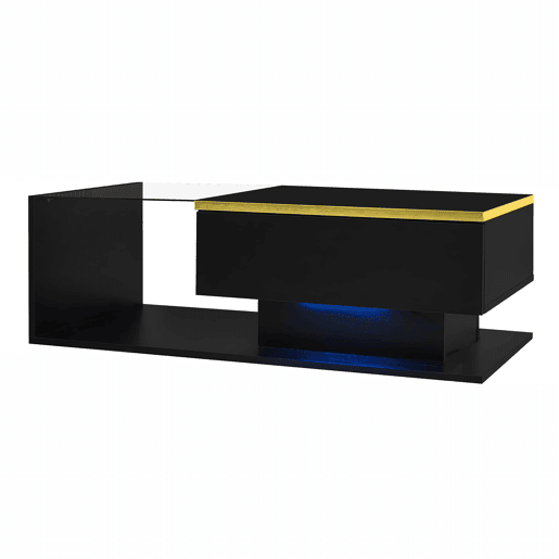 Mesa de centro 100 cm - Com vidro e efeito LED - Preto Mesa de centro 100 cm - Com vidro e efeito LED - Preto