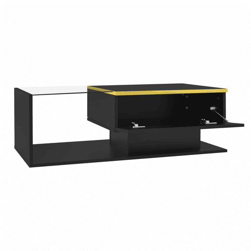 Mesa de centro 100 cm - Com vidro e efeito LED - Preto Mesa de centro 100 cm - Com vidro e efeito LED - Preto