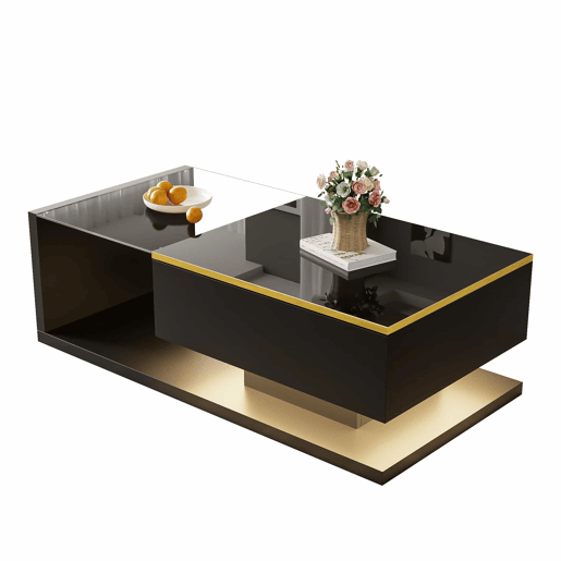 Mesa de centro 100 cm - Com vidro e efeito LED - Preto Mesa de centro 100 cm - Com vidro e efeito LED - Preto