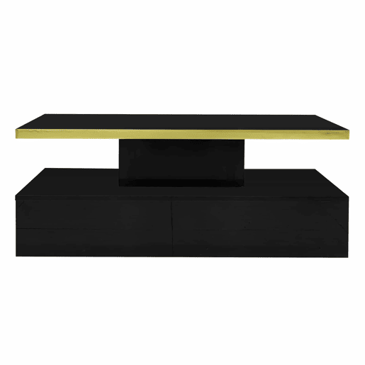 Mesa de centro com arrumação e LED - aspeto brilhante - Preto Mesa de centro com arrumação e LED - aspeto brilhante - Preto