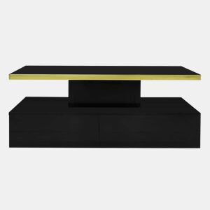 Mesa de centro com arrumação e LED - aspeto brilhante - Preto
