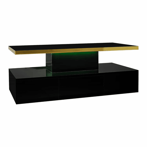 Mesa de centro com arrumação e LED - aspeto brilhante - Preto Mesa de centro com arrumação e LED - aspeto brilhante - Preto