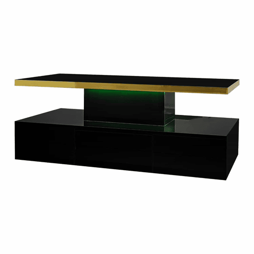 Mesa de centro com arrumação e LED - aspeto brilhante - Preto Mesa de centro com arrumação e LED - aspeto brilhante - Preto