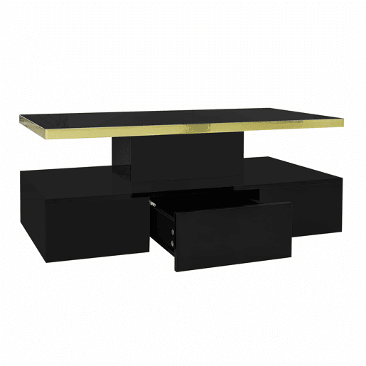 Mesa de centro com arrumação e LED - aspeto brilhante - Preto Mesa de centro com arrumação e LED - aspeto brilhante - Preto