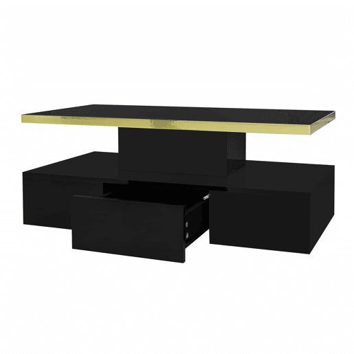 Mesa de centro com arrumação e LED - aspeto brilhante - Preto Mesa de centro com arrumação e LED - aspeto brilhante - Preto