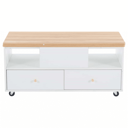 Mesa de sala elevável 100x50x47,5 cm - Mesa com função dobrável, 4 gavetas, 2 mesas hidráulicas, com rodas universais