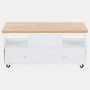 Mesa de sala elevável 100x50x47,5 cm - Mesa com função dobrável, 4 gavetas, 2 mesas hidráulicas, com rodas universais