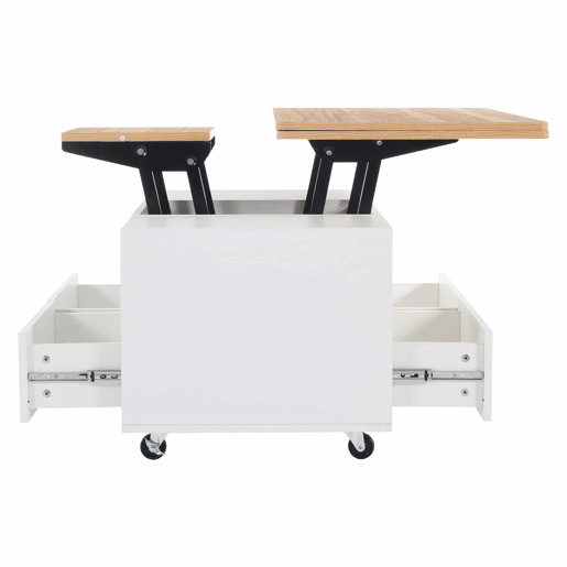 Mesa de sala elevável 100x50x47,5 cm - Mesa com função dobrável, 4 gavetas, 2 mesas hidráulicas, com rodas universais