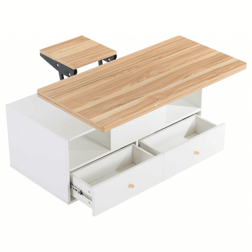 Mesa de sala elevável 100x50x47,5 cm - Mesa com função dobrável, 4 gavetas, 2 mesas hidráulicas, com rodas universais