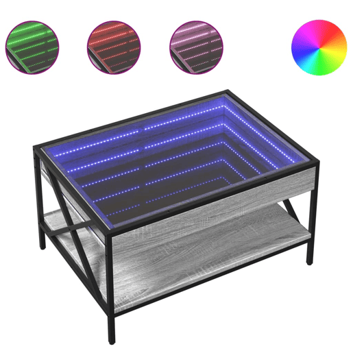 Mesa de Centro, Mesa baixa, luzes LED Infinity 70x50x38 cm cinzento sonoma