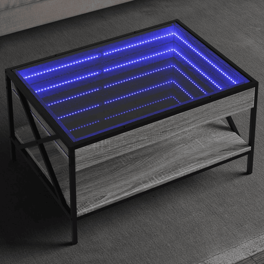 Mesa de Centro, Mesa baixa, luzes LED Infinity 70x50x38 cm cinzento sonoma