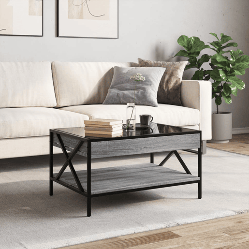 Mesa de Centro, Mesa baixa, luzes LED Infinity 70x50x38 cm cinzento sonoma