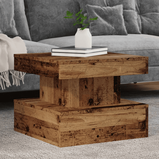 Mesa de Centro, Mesa baixa, com luzes LED 50x50x40 cm madeira velha