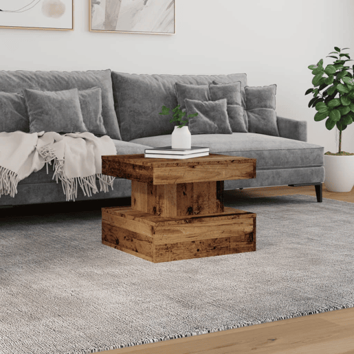 Mesa de Centro, Mesa baixa, com luzes LED 50x50x40 cm madeira velha
