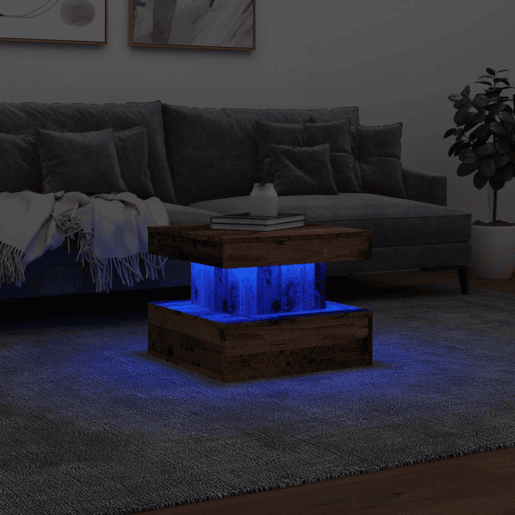 Mesa de Centro, Mesa baixa, com luzes LED 50x50x40 cm madeira velha