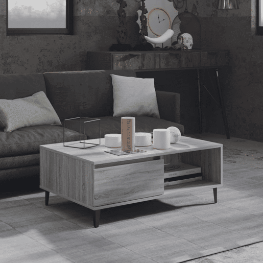 Mesa de Centro, Mesa baixa, 90x60x35 cm derivados de madeira cinzento sonoma