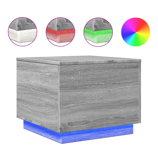 Mesa de Centro, Mesa baixa, com luzes LED 50x50x40 cm sonoma cinza-claro
