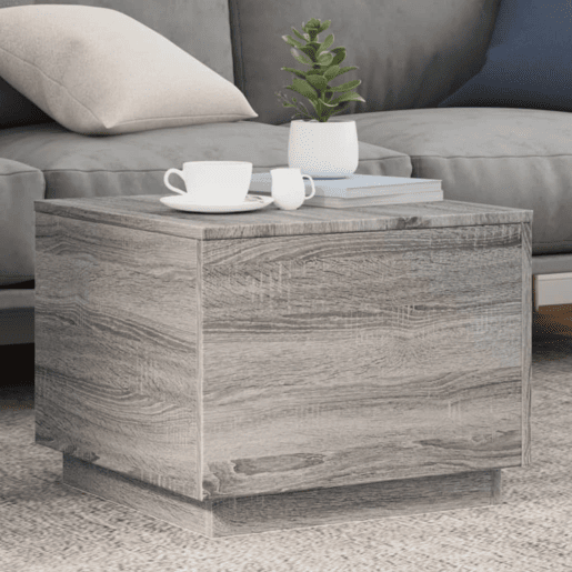 Mesa de Centro, Mesa baixa, com luzes LED 50x50x40 cm sonoma cinza-claro