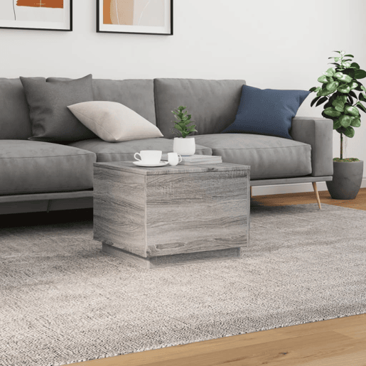 Mesa de Centro, Mesa baixa, com luzes LED 50x50x40 cm sonoma cinza-claro