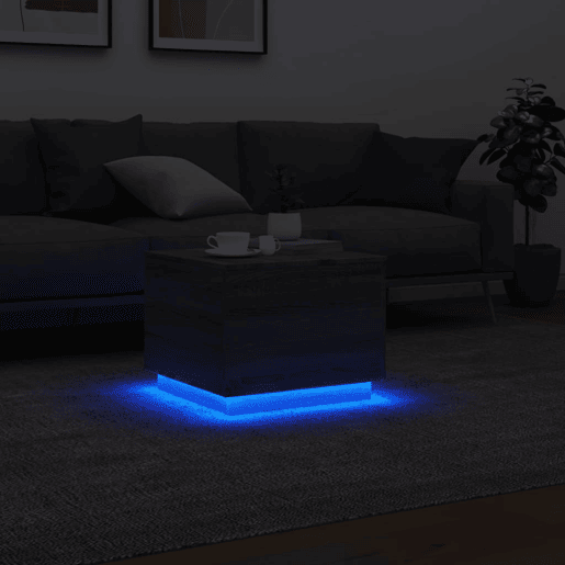 Mesa de Centro, Mesa baixa, com luzes LED 50x50x40 cm sonoma cinza-claro