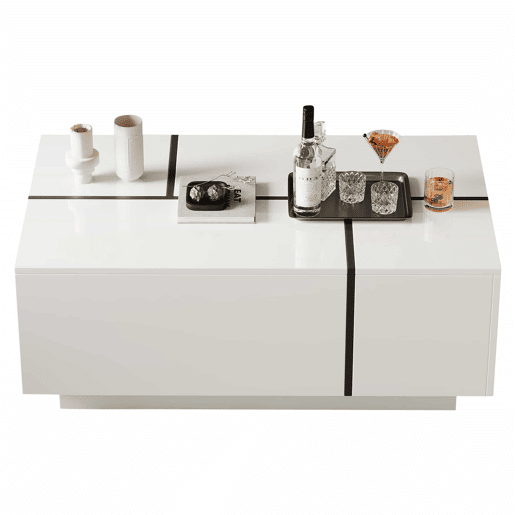 Mesa de centro quadrada 100x60x40 cm - Mesa de sala com quatro gavetas, tampo deslizante, até 30 kg - Branco
