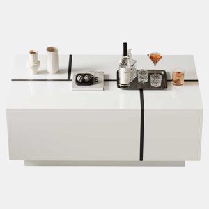 Mesa de centro quadrada 100x60x40 cm - Mesa de sala com quatro gavetas, tampo deslizante, até 30 kg - Branco