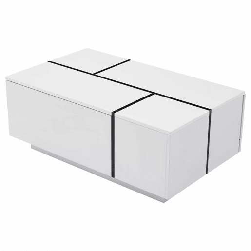 Mesa de centro quadrada 100x60x40 cm - Mesa de sala com quatro gavetas, tampo deslizante, até 30 kg - Branco