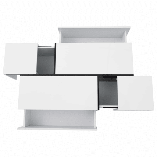 Mesa de centro quadrada 100x60x40 cm - Mesa de sala com quatro gavetas, tampo deslizante, até 30 kg - Branco