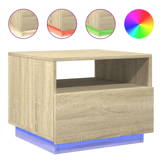 Mesa de Centro, Mesa baixa, com luzes LED 50x49x40 cm carvalho sonoma