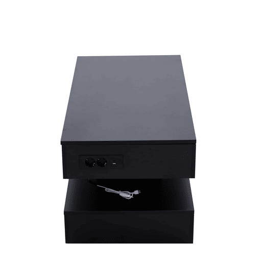 Mesa de centro moderna 100x50x42 cm - com iluminação LED, arrumação oculta e elevação hidráulica, carga máxima 50 kg - Preto Mesa de centro moderna 100x50x42 cm - com iluminação LED, arrumação oculta e elevação hidráulica, carga máxima 50 kg - Preto