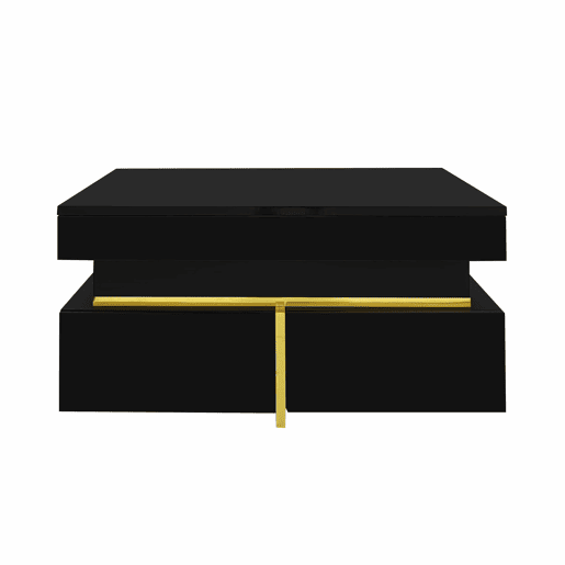 Mesa de centro com 2 gavetas - aspeto brilhante e decorações douradas - Preto
