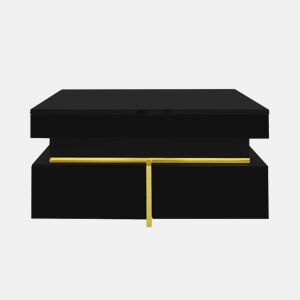 Mesa de centro com 2 gavetas - aspeto brilhante e decorações douradas - Preto