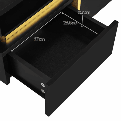 Mesa de centro com 2 gavetas - aspeto brilhante e decorações douradas - Preto
