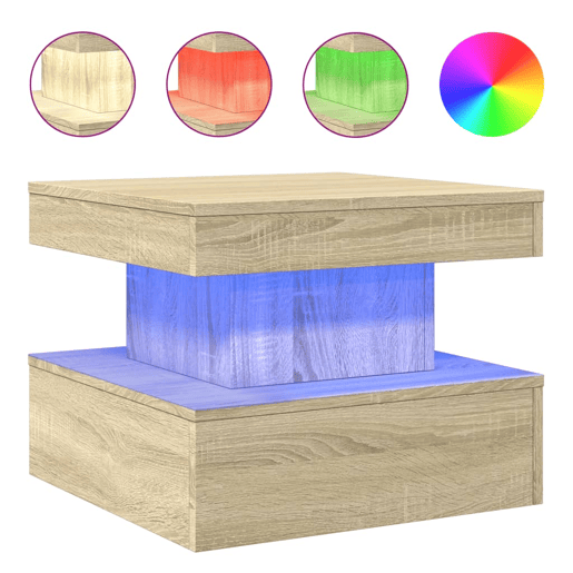 Mesa de Centro, Mesa baixa, com luzes LED 50x50x40 cm carvalho sonoma