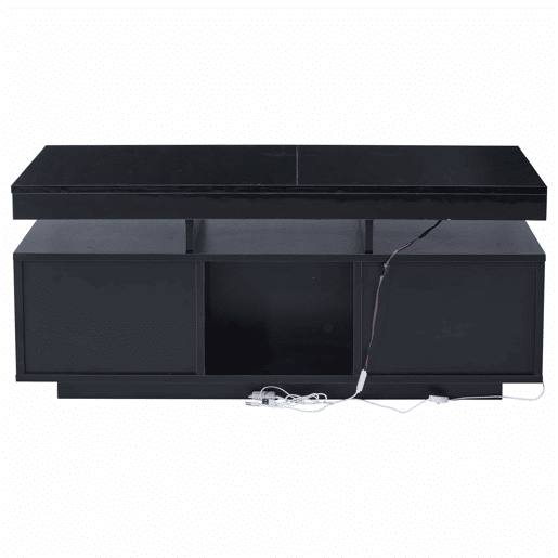 Mesa de centro 100x50x43 cm - Com luzes LED controláveis por aplicação, mesa com armazenamento e portas de carregamento - Preto
