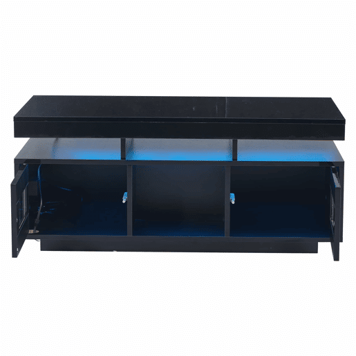 Mesa de centro 100x50x43 cm - Com luzes LED controláveis por aplicação, mesa com armazenamento e portas de carregamento - Preto