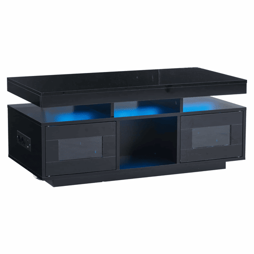 Mesa de centro 100x50x43 cm - Com luzes LED controláveis por aplicação, mesa com armazenamento e portas de carregamento - Preto