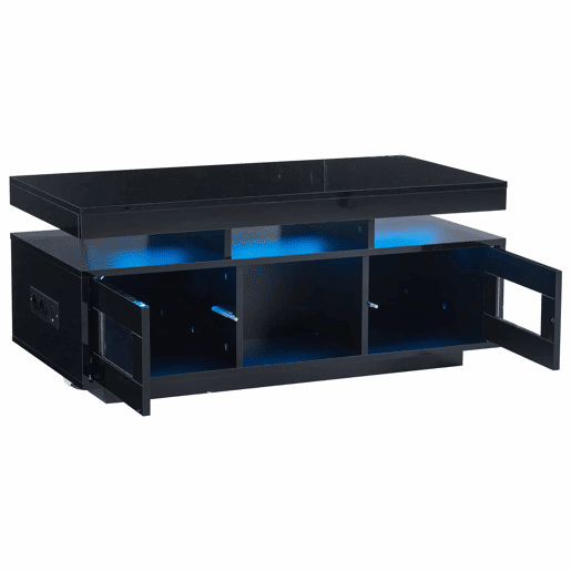 Mesa de centro 100x50x43 cm - Com luzes LED controláveis por aplicação, mesa com armazenamento e portas de carregamento - Preto