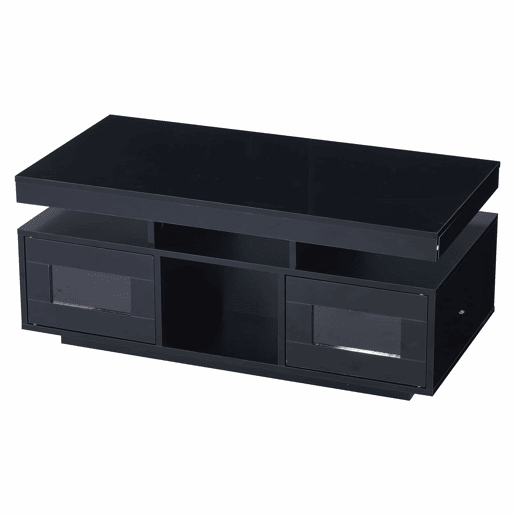 Mesa de centro 100x50x43 cm - Com luzes LED controláveis por aplicação, mesa com armazenamento e portas de carregamento - Preto
