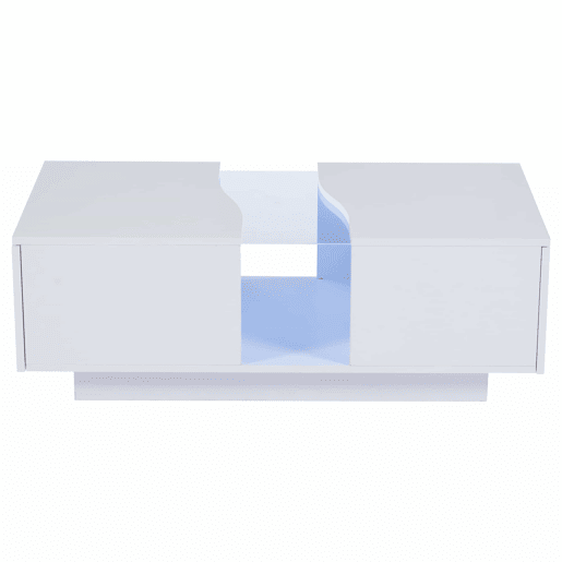 Mesa de café moderna LED - 100 x 50 x 35 cm - Mesa auxiliar branca com luz LED e painel acrílico - Branco Mesa de café moderna LED - 100 x 50 x 35 cm - Mesa auxiliar branca com luz LED e painel acrílico - Branco