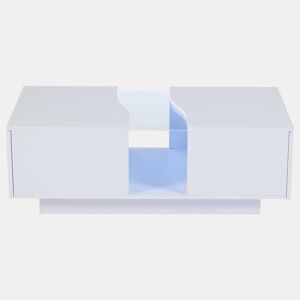 Mesa de café moderna LED - 100 x 50 x 35 cm - Mesa auxiliar branca com luz LED e painel acrílico - Branco
