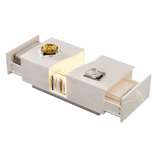 Mesa de café moderna LED - 100 x 50 x 35 cm - Mesa auxiliar branca com luz LED e painel acrílico - Branco Mesa de café moderna LED - 100 x 50 x 35 cm - Mesa auxiliar branca com luz LED e painel acrílico - Branco