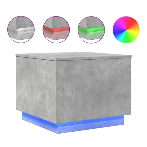 Mesa de Centro, Mesa baixa, com luzes LED 50x50x40 cm cinzento cimento