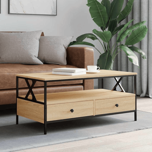 Mesa de Centro, Mesa baixa, 100x51x45 cm derivados madeira carvalho sonoma