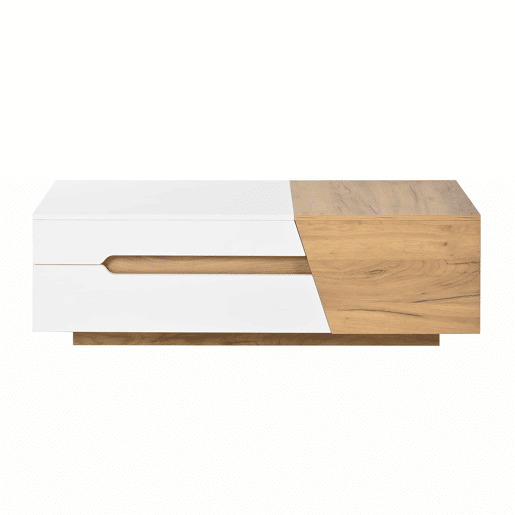 Mesa de centro extensível - Mesa de sala com gavetas - Mesa auxiliar com estrutura em blocos coloridos - Natural, Branco