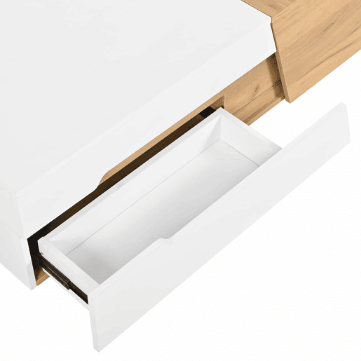 Mesa de centro extensível - Mesa de sala com gavetas - Mesa auxiliar com estrutura em blocos coloridos - Natural, Branco